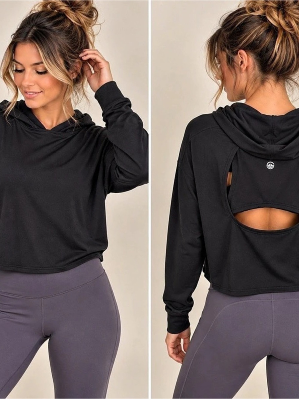 Gilly Hicks Go Black Open Back Cutout Cropped Athletic Hoodie size XS